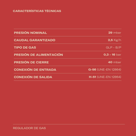 Regulador de gas de 30 mbar