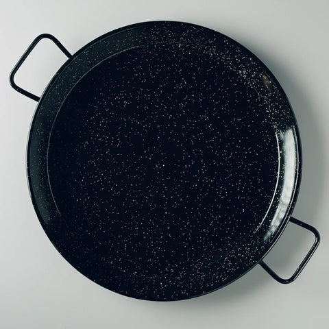El Paeller Enameled Paella Pan - top view of the black speckled enameled pan